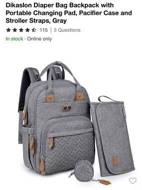 Gray Diaper Backpack with Changing Pad and Pacifier Case